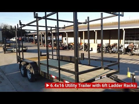 6.4 x 16 Straight Deck Tandem Axle Utility Trailer w/ 6ft Ladder Racks - Image 14
